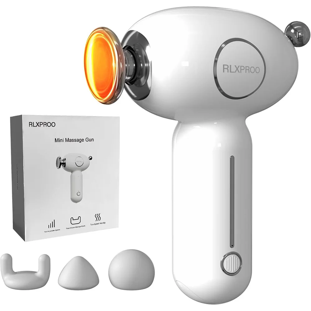 

Massage Gun Deep Tissue, Mini Massager Gun with Heat, Handheld Percussion, 3 Interchangeable Heads & 4 Speeds,Fascia Gun Relieve