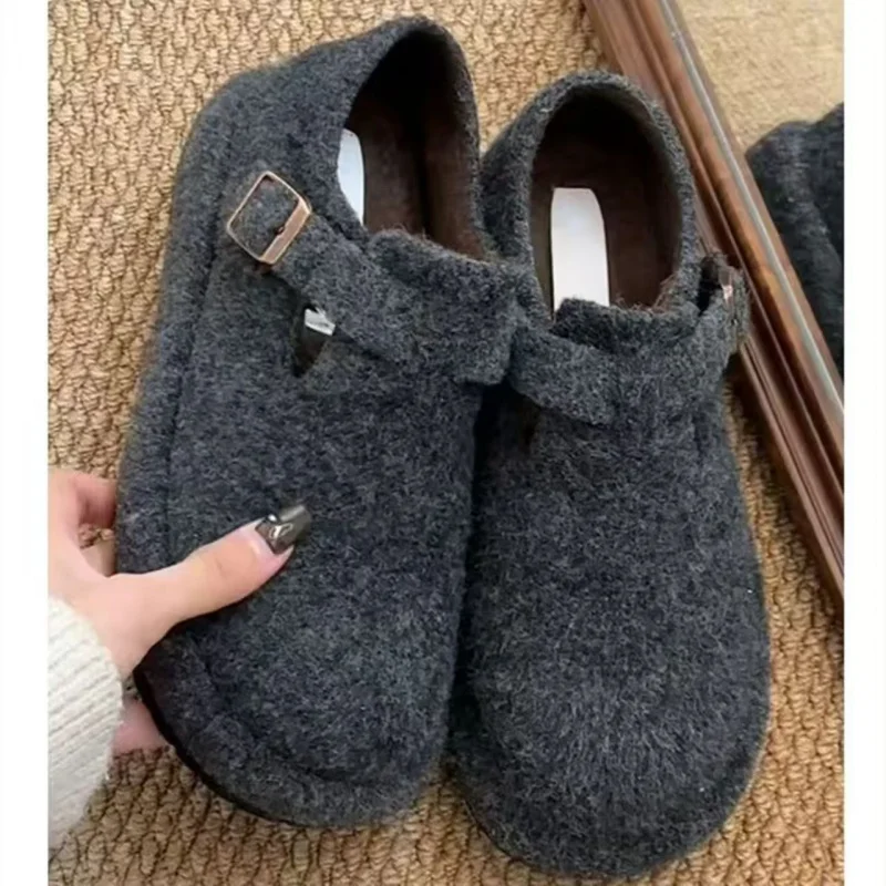 

Invisible Inner Height Increasing 6CM Women's retro fleece-lined thick-soled shoes slip-on women's cotton shoes