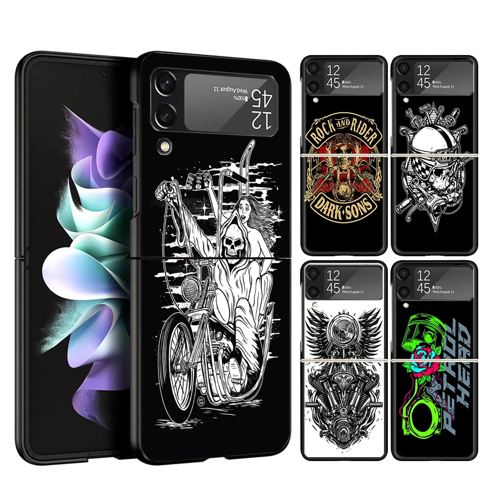 Motorcycle Gear Phone Case For Samsung Galaxy Z Flip 6 5 4 3 5G Black Cover ZFlip6 ZFlip4 ZFlip5 ZFlip3 Coque Fundas Bumper