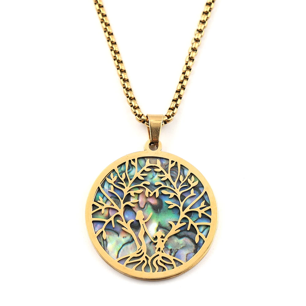 Mutter-Kind-Baum des Lebens Abalone-Muschel-Anhänger-Halskette für Damen und Herren aus Edelstahl – Liebes-, Familien- und Heilungs-Charm-Kettenschmuck – Detail 7