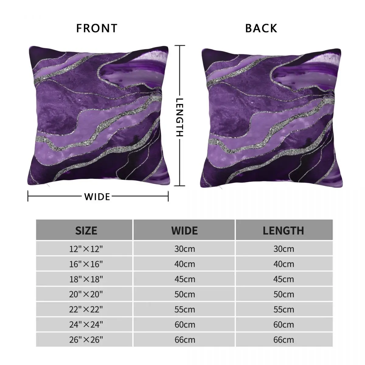 Purple Marble Agate Silver Glitter Pillowcase Cushion Comfort Throw Pillow Sofa Cushions Used for Home Bedroom Living Room