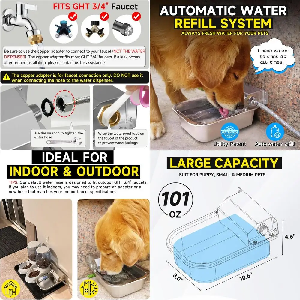 

Автоматическая поилка для животных из нержавеющей стали 3 л, уличная миска для собак, с широким горлышком, защита от опрокидывания, легко моется