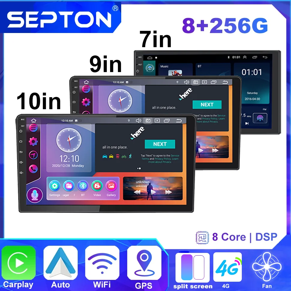 

SEPTON 7"/9"/10" 2 Din Carplay 4G Universal Car Radio Android For Toyota VW Kia Nissan Honda Lada Ford Multimedia Player GPS DVD