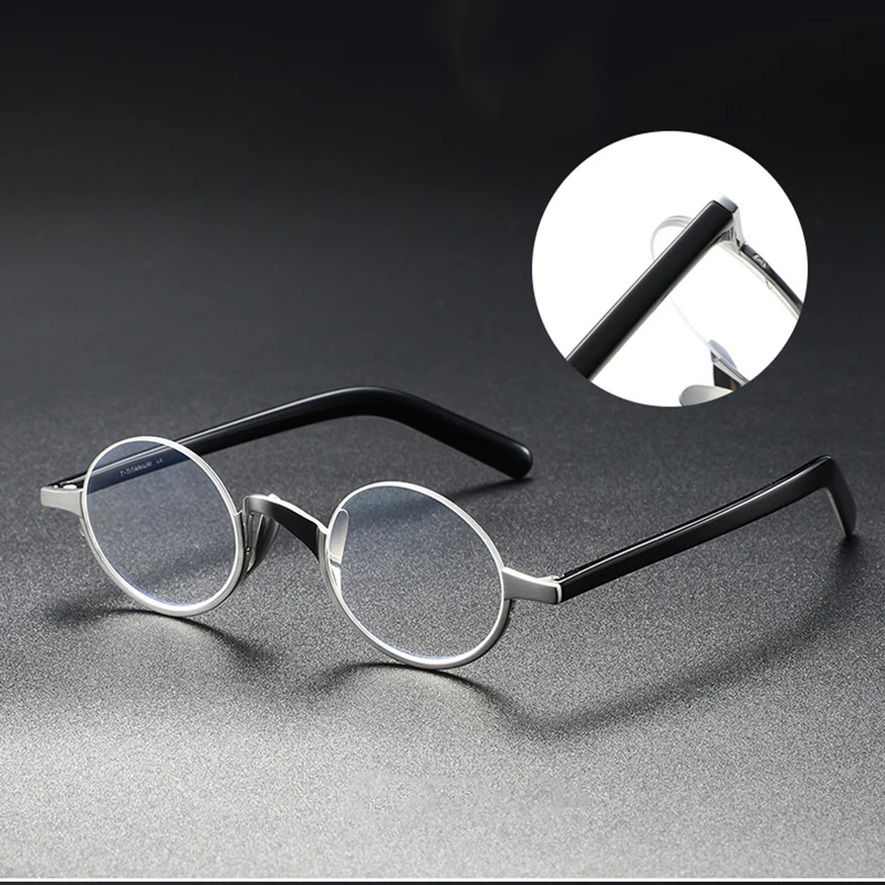 اليابان الرجال التيتانيوم إطار نظارات دائرية نصف إطار نظارات بمادة الخلات جديد ريترو صغيرة عالية الجودة نظارات إطار نظارات نسائية #3