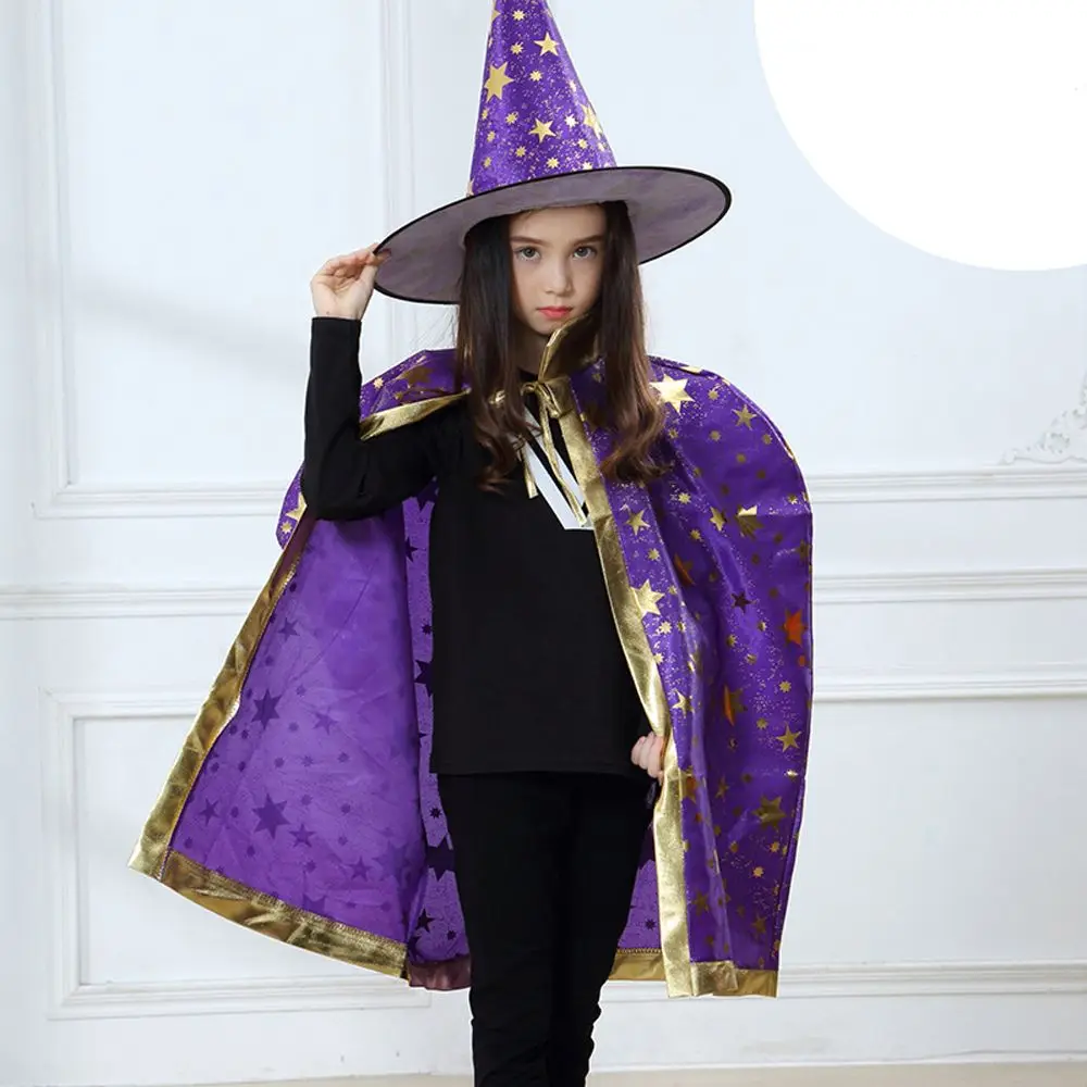 Funny Trendy Witch Caps Unisex Star For Boys Performance Clothes Scary Costumes Children Cosplay Costumes Halloween Cloak Sets