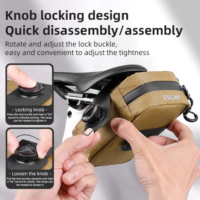 

ESLNF Bicycle Riding Bag Waterproof Mountain Bike Saddle Tail Bag with Self Locking Knob Road Bikes Cycling Storage Bag