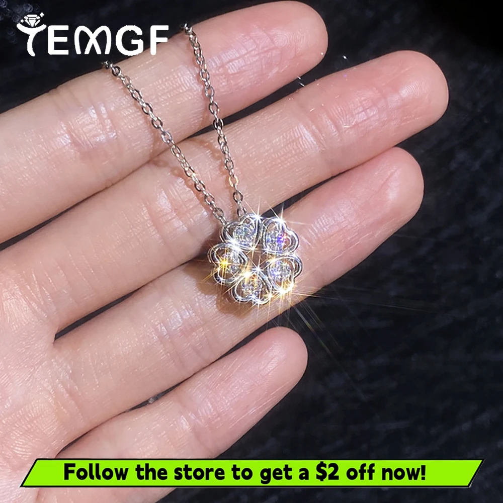 

TEMGF Full 3mm Moissanite Pendant Necklace 925 Silver Chain for Charm Women Lucky Love-shaped Flower Design Fine Jewelry WithGRA