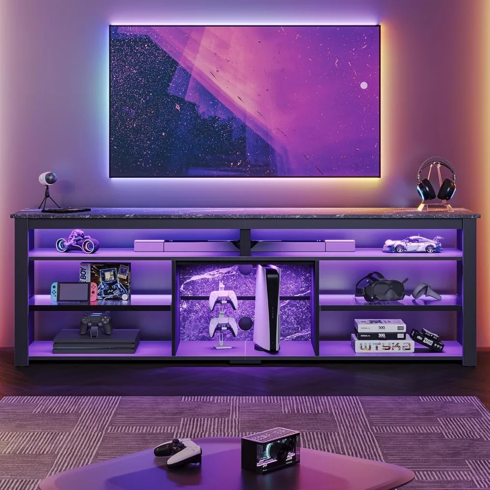 

70 Inch TV Stand, Tall LED Entertainment Center for 70/75/80 inch TV, Gaming TV Cabinet with Storage for PS5