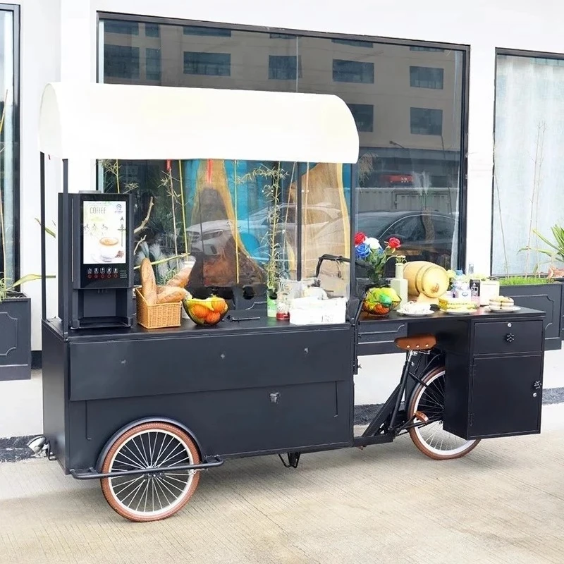 Summer Ice Cream Mobile Rideable Cart Food Beverage Stall Cart Mall Display Promotion Cart