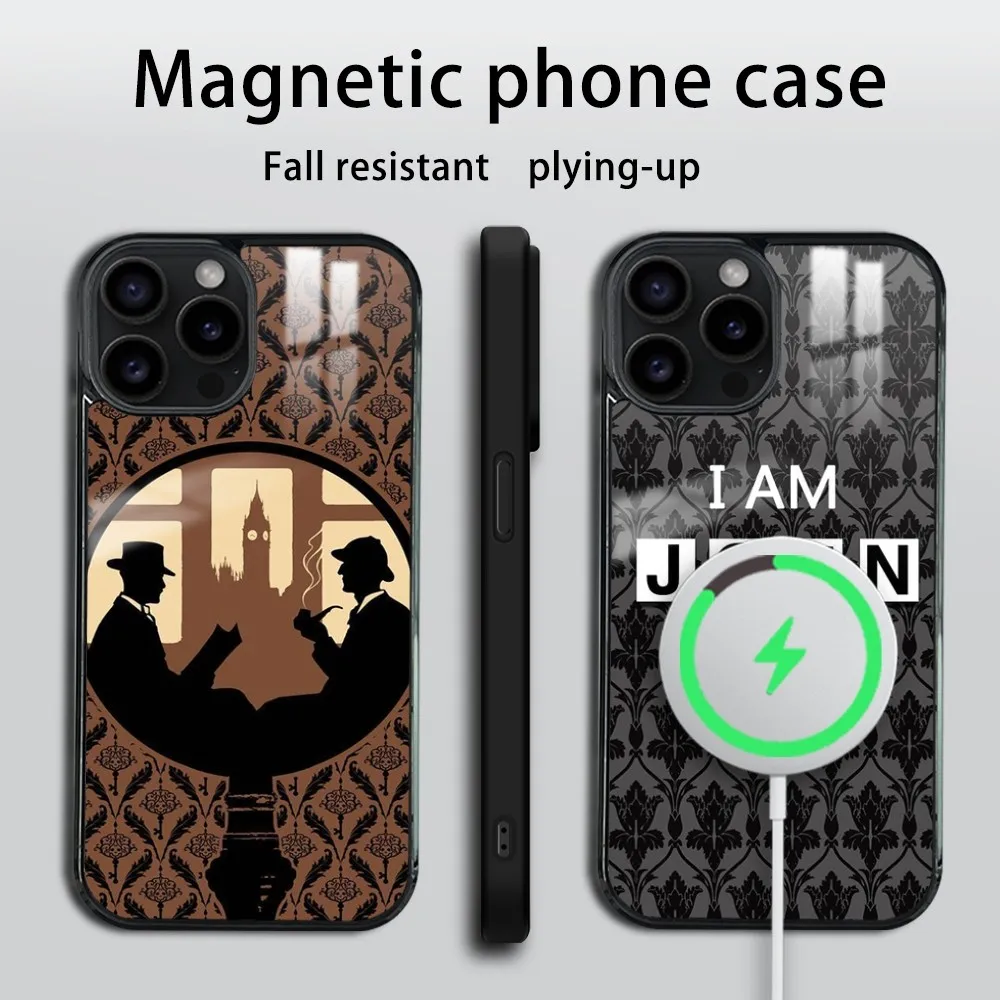 221B TV S-Sherlock H-Holmes Phone Case For iPhone 16 15 14 13 12 11 PRO MAX PLUS Mini Magnetic wireless mirror phone case