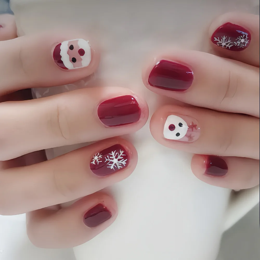24pcs Red Santa Reindeer Snowflake Christmas Press On Nails Festive Holiday Fake Nails