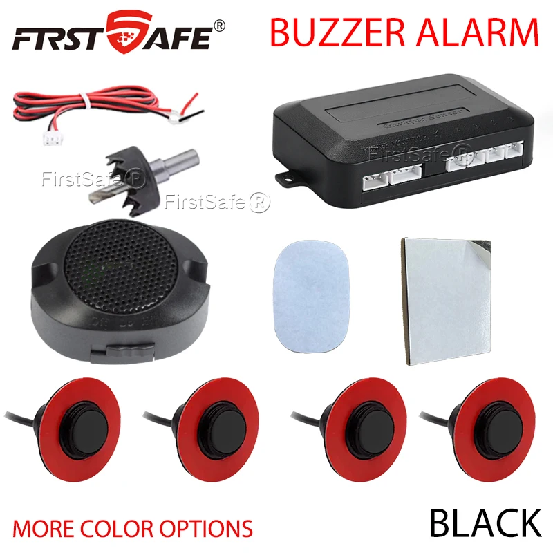12V 16.5mm Flat Probe Parking Sensor Kit 4 Sensors Buzzer Detector Reversing Radar Universal Auto Auxiliary Safety Accessories