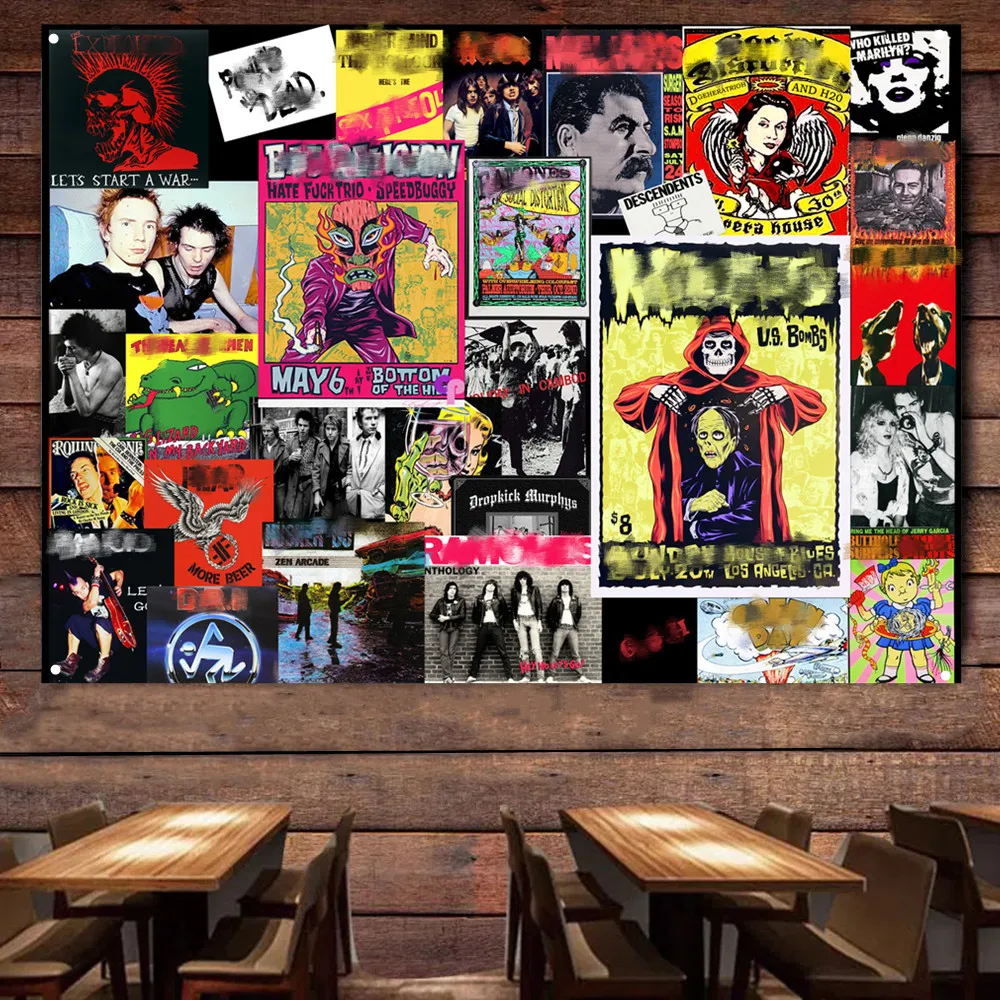 Vintage Rockmusik-Poster Hängende Flagge Wandteppich Banner Wandkunst Dekoration für Schlafzimmer Wohnzimmer Bar Outdoor Party Raumdekoration – Detail 1