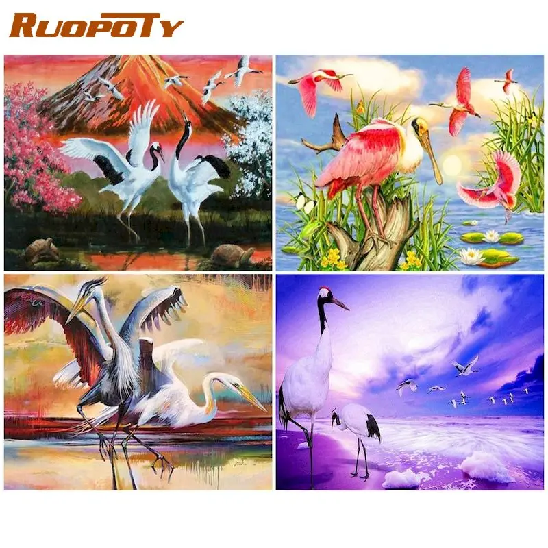 

RUOPOTY Paint By Number Crane Hand Painted Painting Art Drawing On Canvas Gift DIY Pictures By Numbers Animals Kits Home Decor