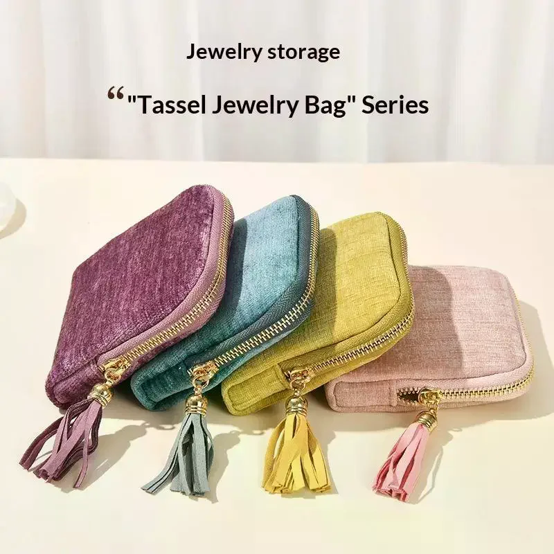 Soft Velvet Portable Jewelry Storage Bag Multi Slots Golden Zipper For Travel Bracelet Earring Necklace Storage