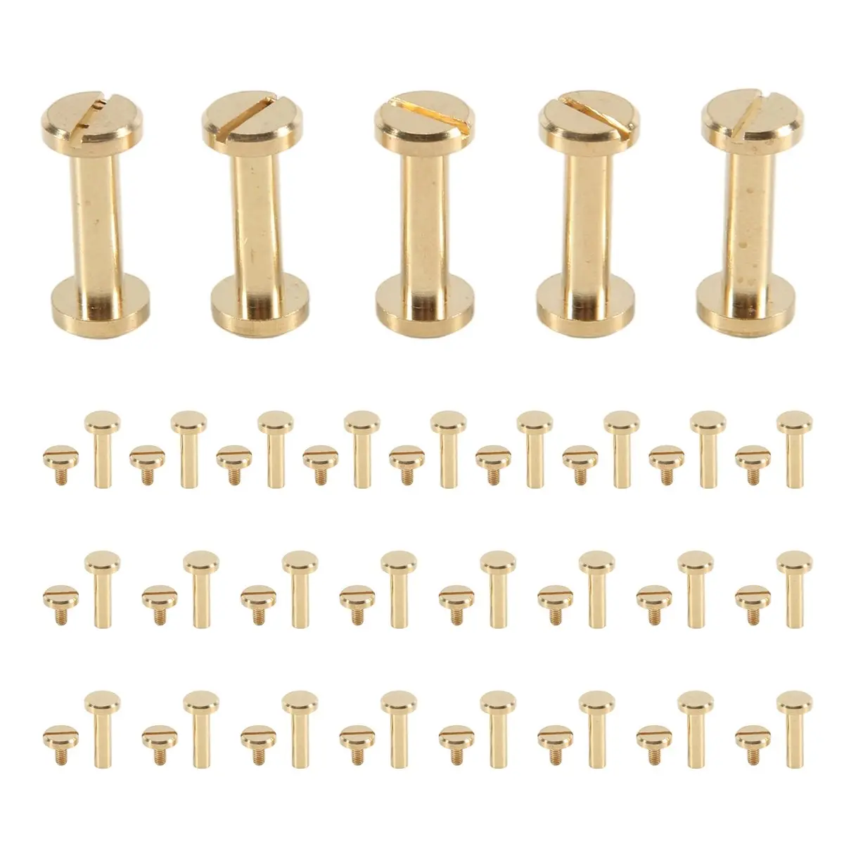 A50U 30Pack Brass Chicago Screws, 15x8mm Flat Head Screw Back Binding Post Nail Stud Rivets Fastener for DIY