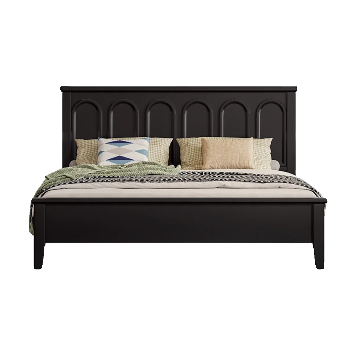 

French retro solid wood bed master bedroom light luxury 1.8m double bed American high box storage bed simple black wedding