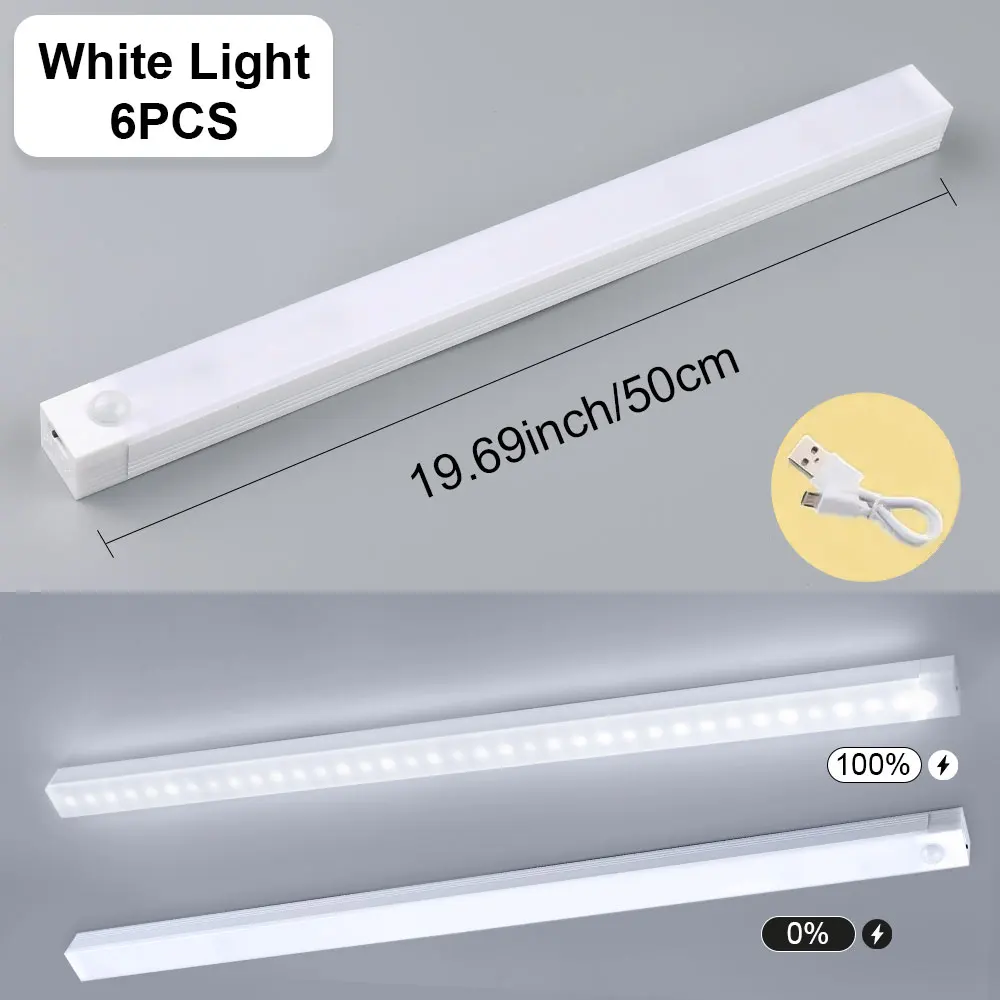 LED Motion Sensor Light Wireless Night Light Rechargeable Long Strip Bar Lamp for Kitchen Cabinet Wardrobe Bedside Staircase