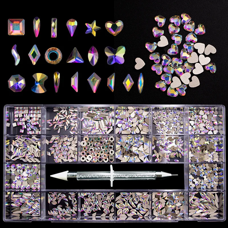 Nail Rhinestones Kit, Nail Art Decorations Flat AB Rhinestones Kit DIY Crafts Gemstones for Nail, Shoes, Clothes, Jewels Nails