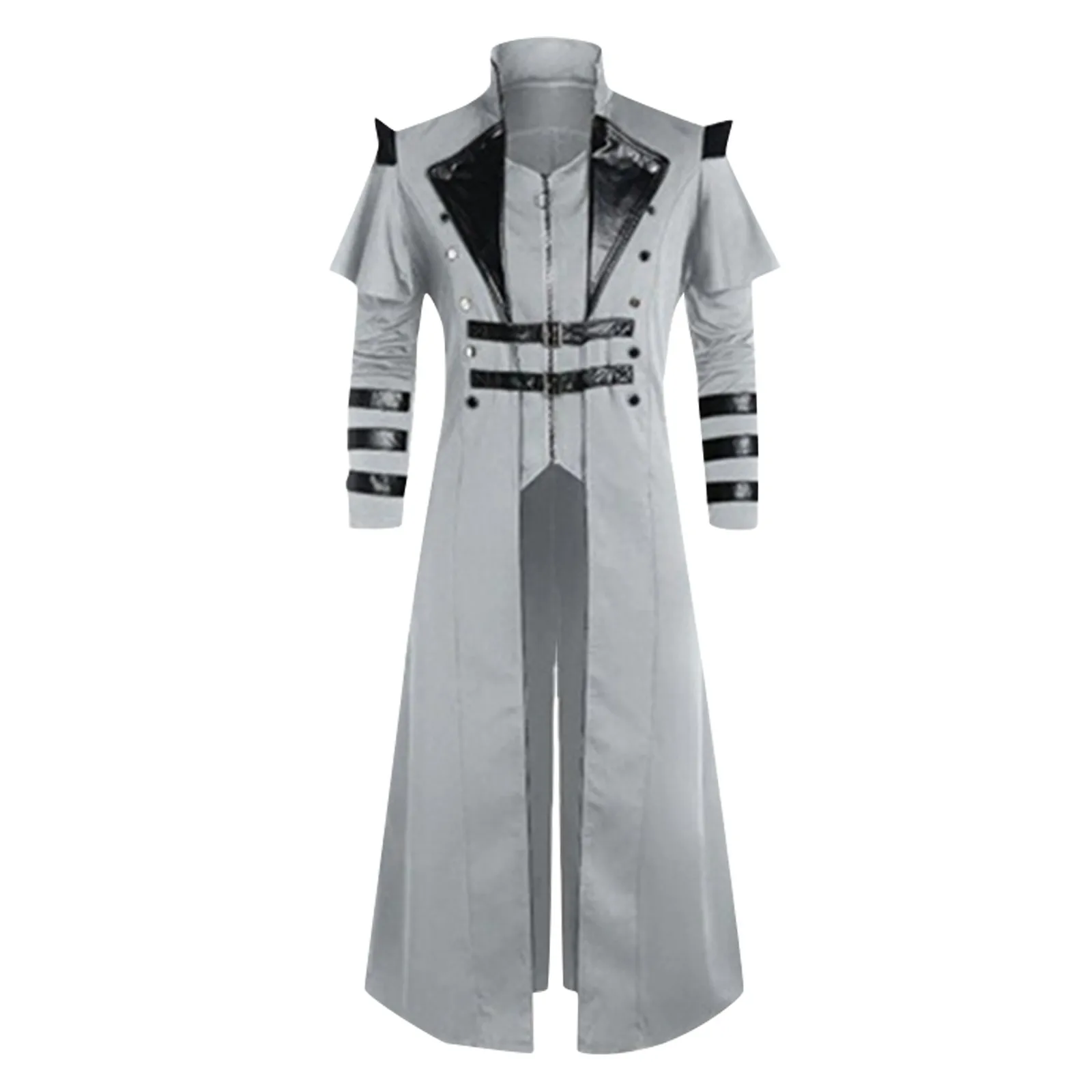 

Halloween Medieval Steampunk Assassin Elves Pirate Costume Adult Men Vintage Black Long Split Jacket Gothic Armor Leather Coats