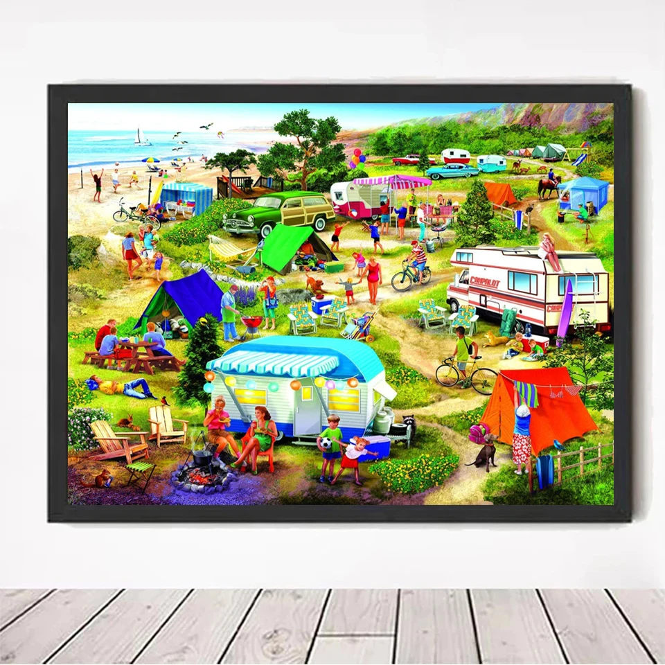 5D Diamond Painting New Seaside Camp Diamond Mosaic  Embroidery Happy Sunday Full Square Round Rhinestone Stitch Wall Art