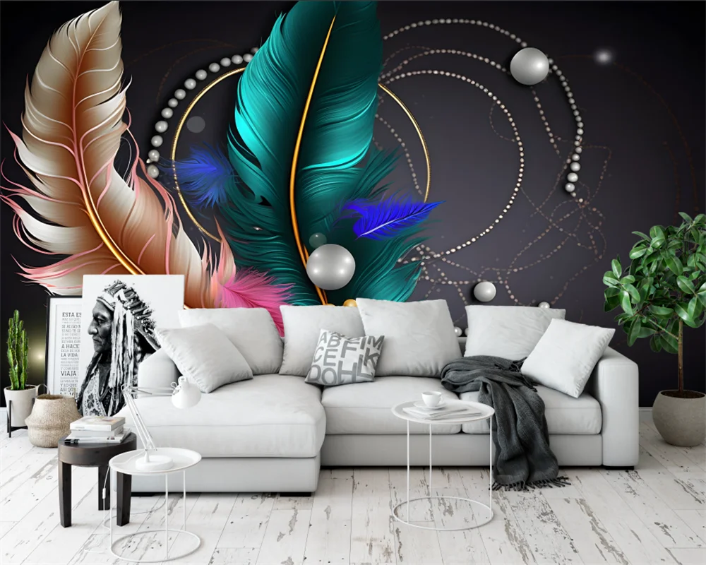 

beibehang Customized Colorful New papel de parede 3d Feather Pearl Background Bedroom, Living Room, Beautiful Wallpaper