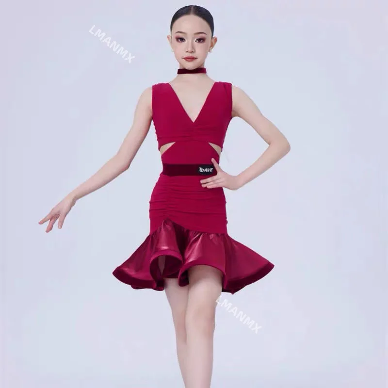 

children's red dress latin dance dresses Competition dress
