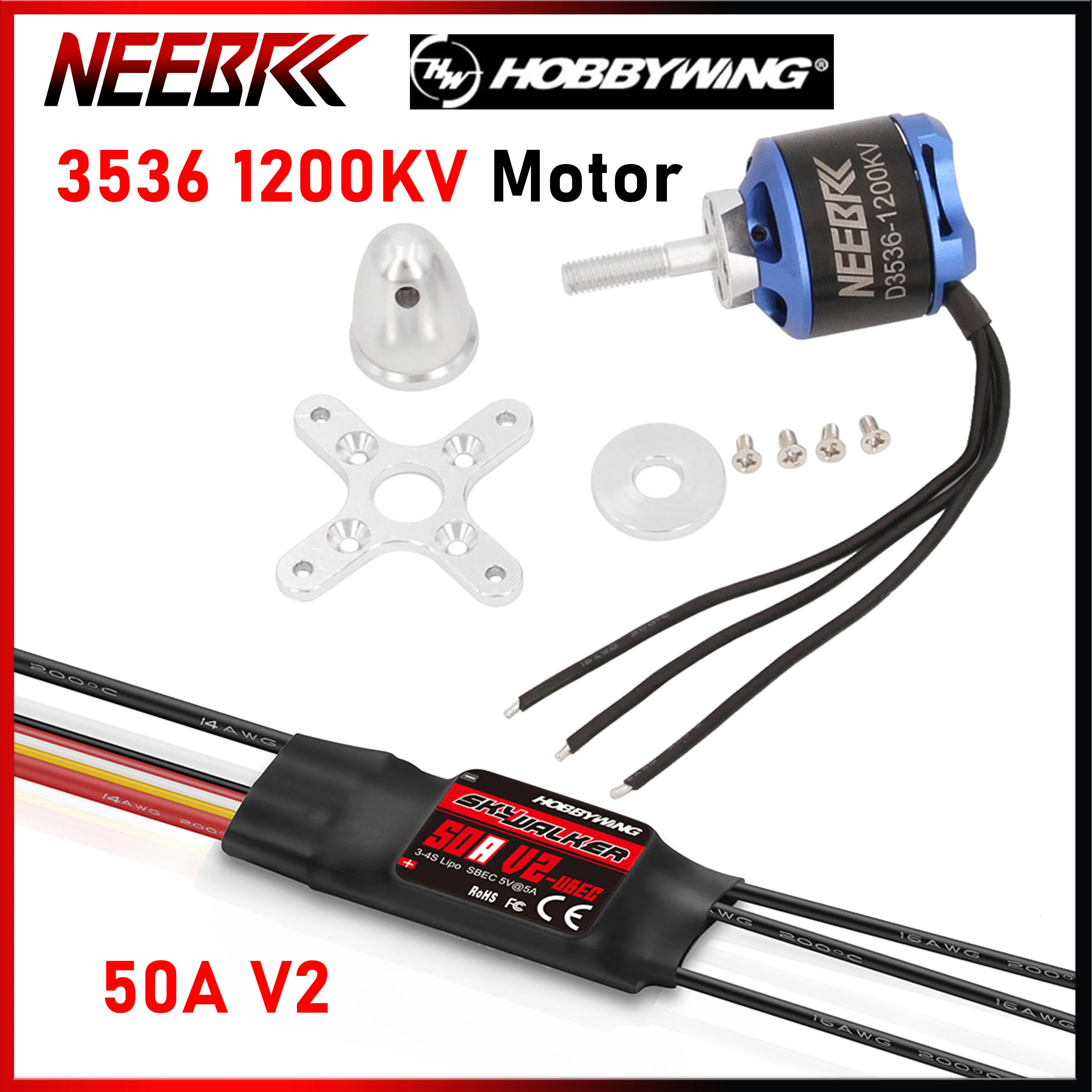 

NEEBRC 3536 1200KV бесщеточный двигатель 2-4S с 50A ESC Регулятор скорости для RC FPV Самолет с неподвижным крылом Skysurfer планер Запасная часть