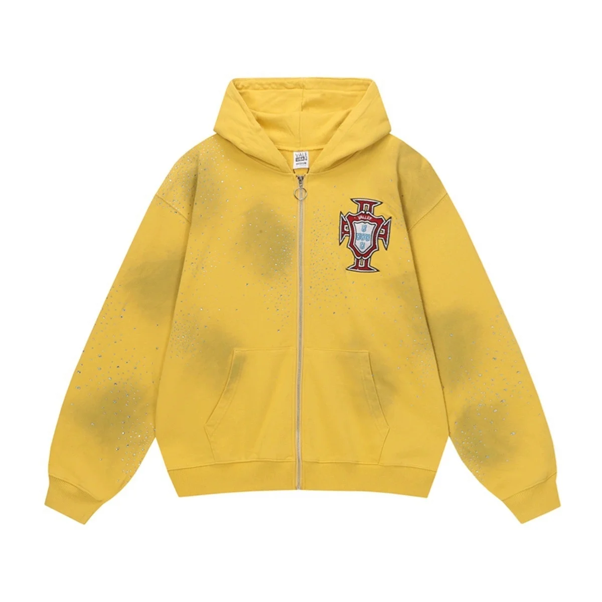 VALE FOREVER VALLEY Eagle Print Unisex Zip Up Hoodie, Autumn Winter Streetwear Loose French Terry Casual Jacket