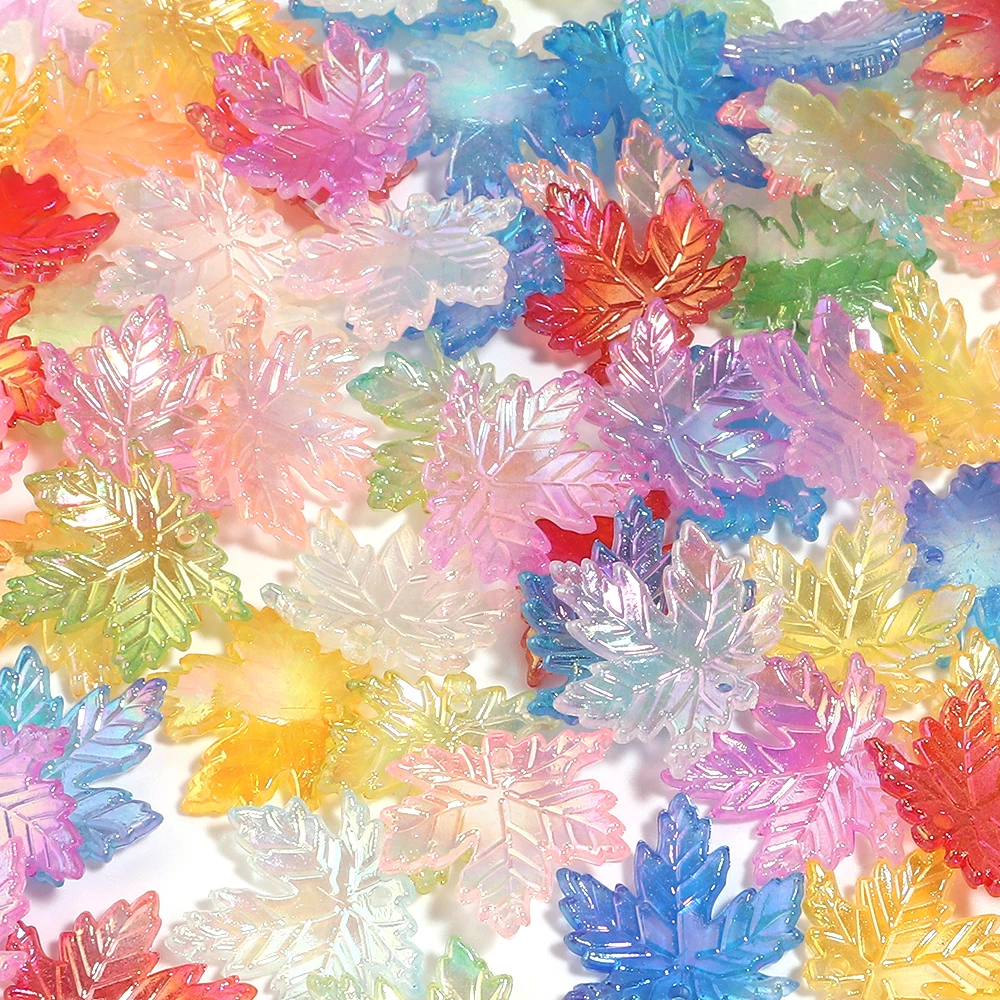 100pcs 20mm Plated Color Maple Leaf Acrylic Beads Loose Spacer Bead For DIY Bracelets Necklace Keychain Jewelry Making Materials view 5