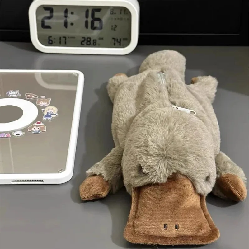 1Pc Cute Platypus Pencil Case Large Capacity Storage Bag Girls Cosmetic Bag Plush Pen Pouch School Supplies Stationery Box