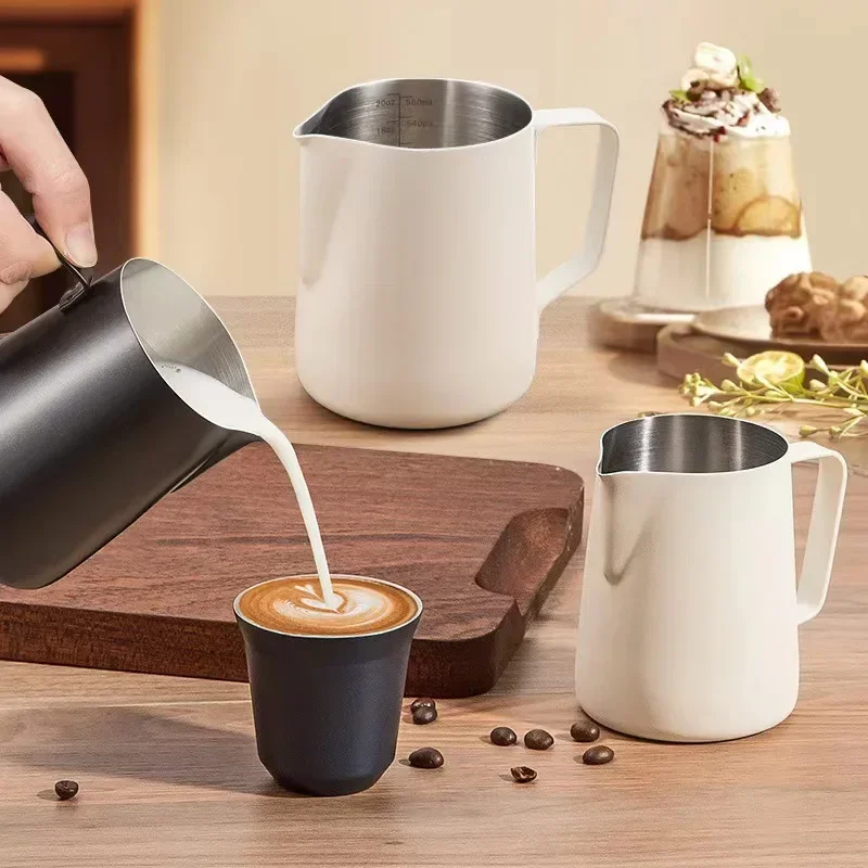 350/600ML Coffee Milk Frothing Pitcher Jug 304 Stainless Steel Precise Scale High Quality Latte Barista Professional CafeUtensil