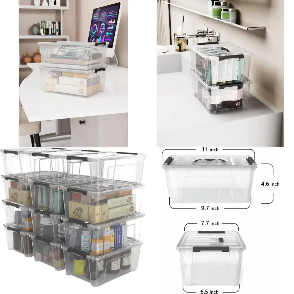 

Набор из 12 прозрачных пластиковых коробок для хранения на 5 литров с крышками и запирающимися пряжками, портативные контейнеры-органайзеры с ручками