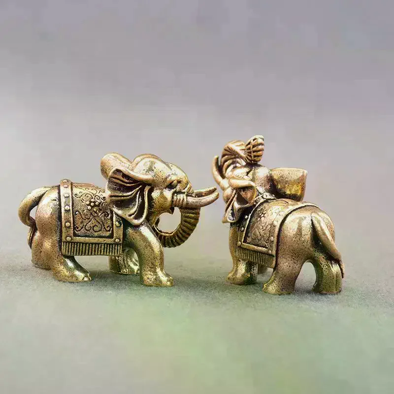 Lucky Elephant Small Ornaments Brass Blessing Elephant Miniature Figurine Antique Bronze Animal Statue Copper