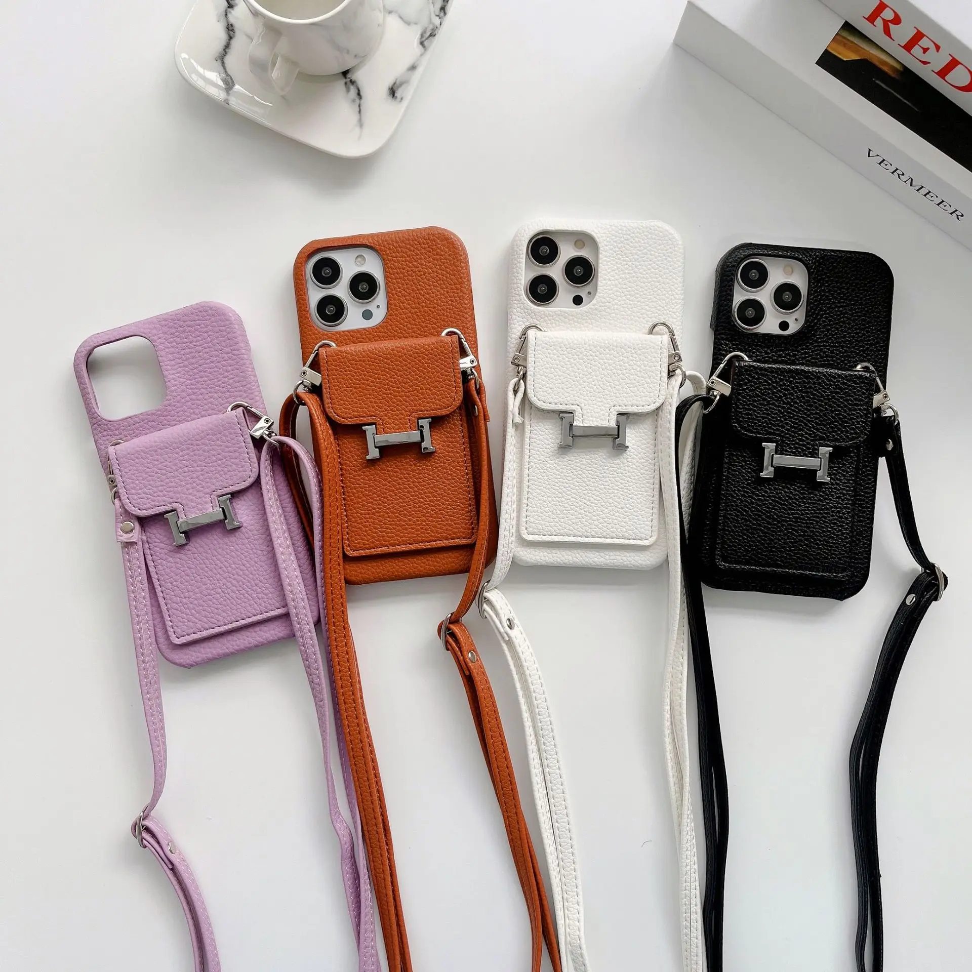 

Wallet Shoulder Strap Case for iPhone 16 Pro Max 13 12 11 14 15 Pro Max 16 Plus Lady Leather Card Pocket Lanyard Back Cover