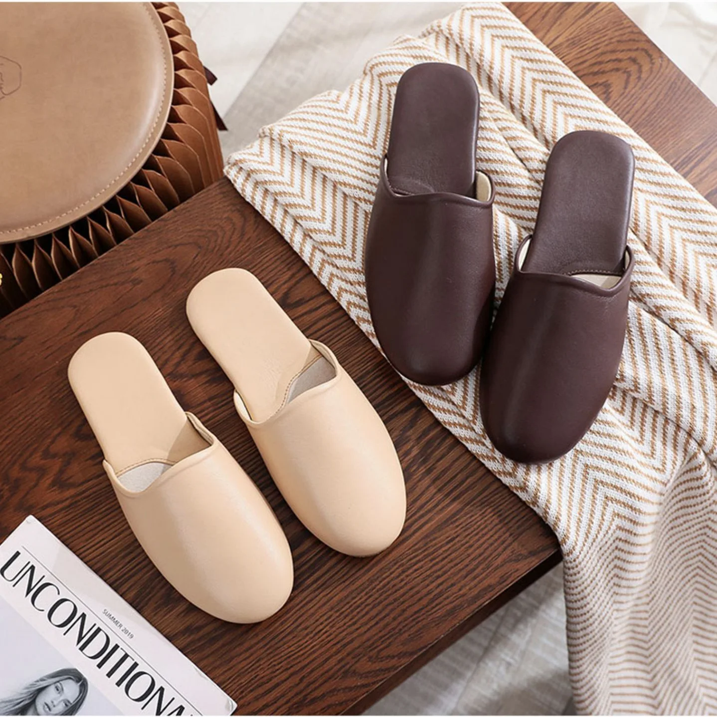 Luxury High-End Sheepskin Men Slippers Non-Slip Soft Mute Spring Home Slippers Genuine Leather Indoor Slippers for Women