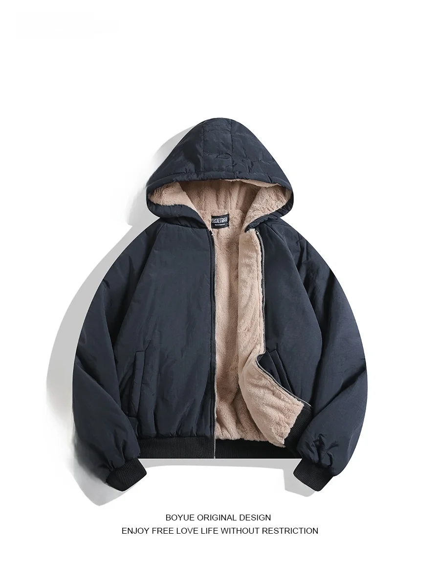 

Boyue Double-Sided Wear Fce-Lined Heavyweight Hooded Cotton Jaet ex Warm Commuting Windbreaker Youth Faion