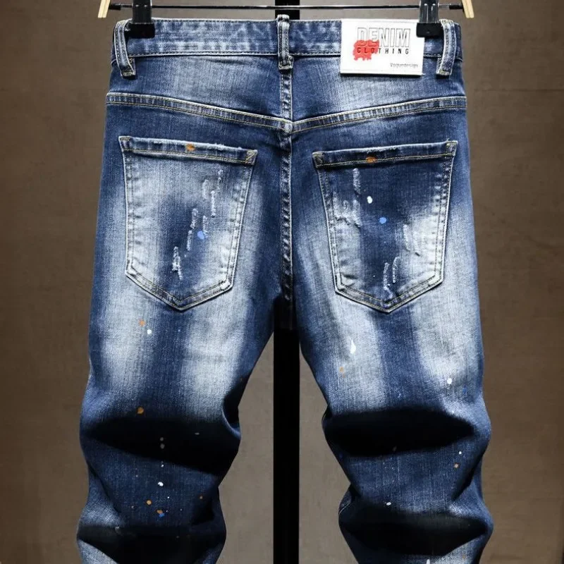 Men Ripped Skinny Denim Jeans Blue Holes Jeans Stretch Denim Pants Fashion High Quality Male Slim Fit Denim Trousers