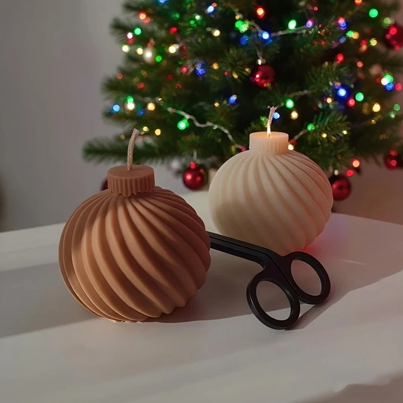 Weihnachtsbaum-Kugel-Kerzenform, Weihnachten, geometrische Kugel, runde Spirale, Kugel, Duftkerze, Gips, Harz, Silikonformen, Basteln