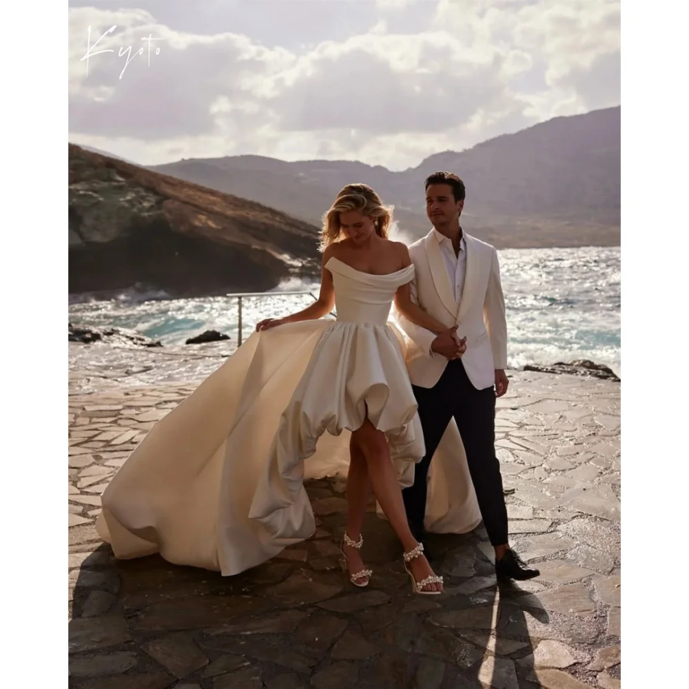 

Kyoto Customized High-low Satin Ball Gown Wedding Dress Waist Strapless Lace-Up Back فستان زفاف Long Train Beauty Abito da sposa