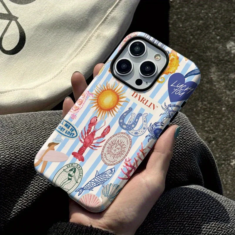 

Phone Case for iPhone 16 15 14 13 12 11 X XS XR XSMAX 7 8 Pro Max Plus Luxury Summer Life Fashion Double-layer Back Cover