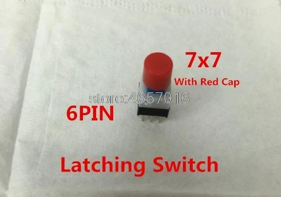 Free shipping 100PCS 7X7 6Pin 6P Latching Switch With 100pcs RED Cap