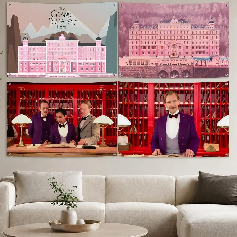Classic Film T-The Grand Budapest Hotel Flags Aesthetic Wall Tapestry Printed Wall Hanging Living Room Party Outdoor Decor