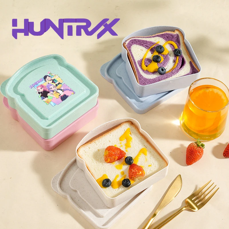 

Move K-Pop Demon Hunters Toast Bread Box Cute Printed Portable Students Lunch Container Cartoon Outdoor Picnic Food Storage Case
