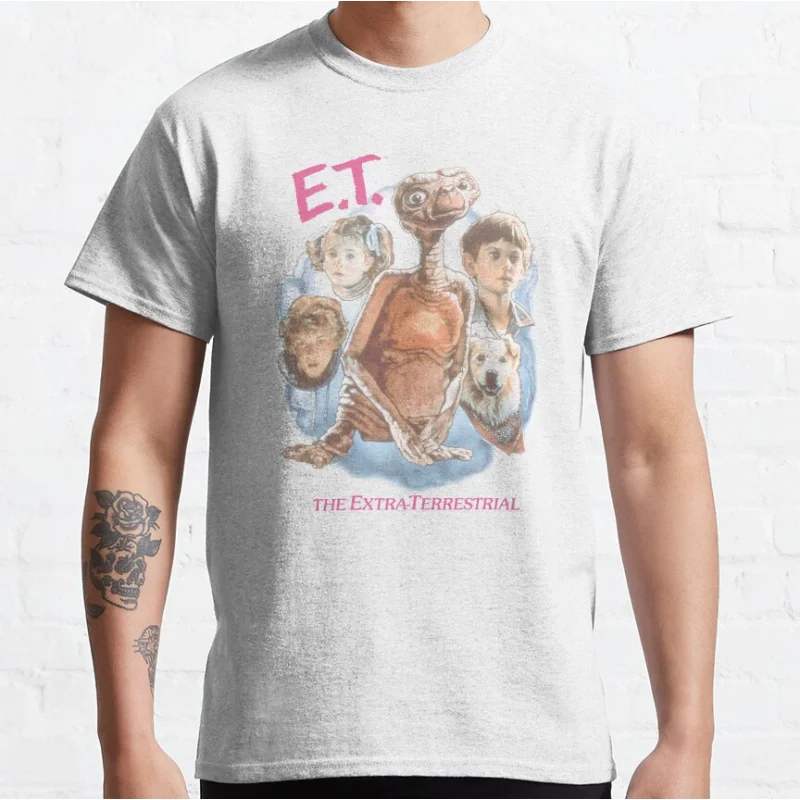 E.T. Faded Retro Group Photo ET The Extra Terrestrial 80s Horror movie AlienSci fi T-shirt for men large size Adult Tops S-6xl