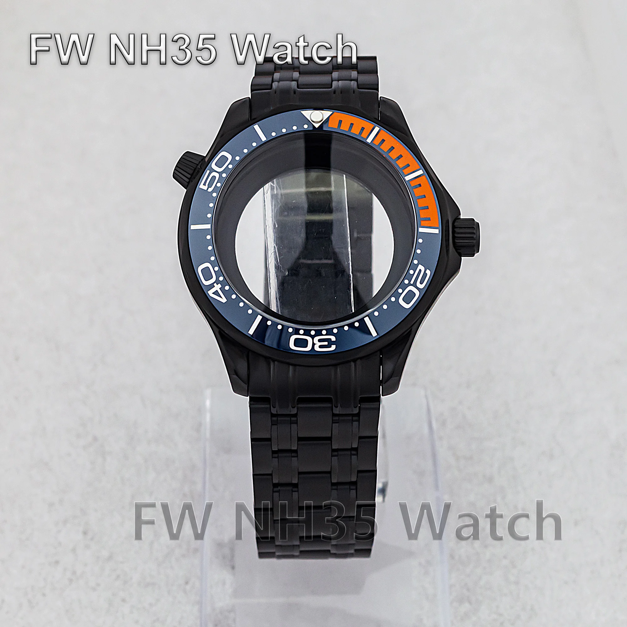 NH35 Case Stainless Steel Strap Ceramic Bezel Water Resistant 41mm Case for Seamaster 300 Watch Parts Fit NH35/NH36 Movement