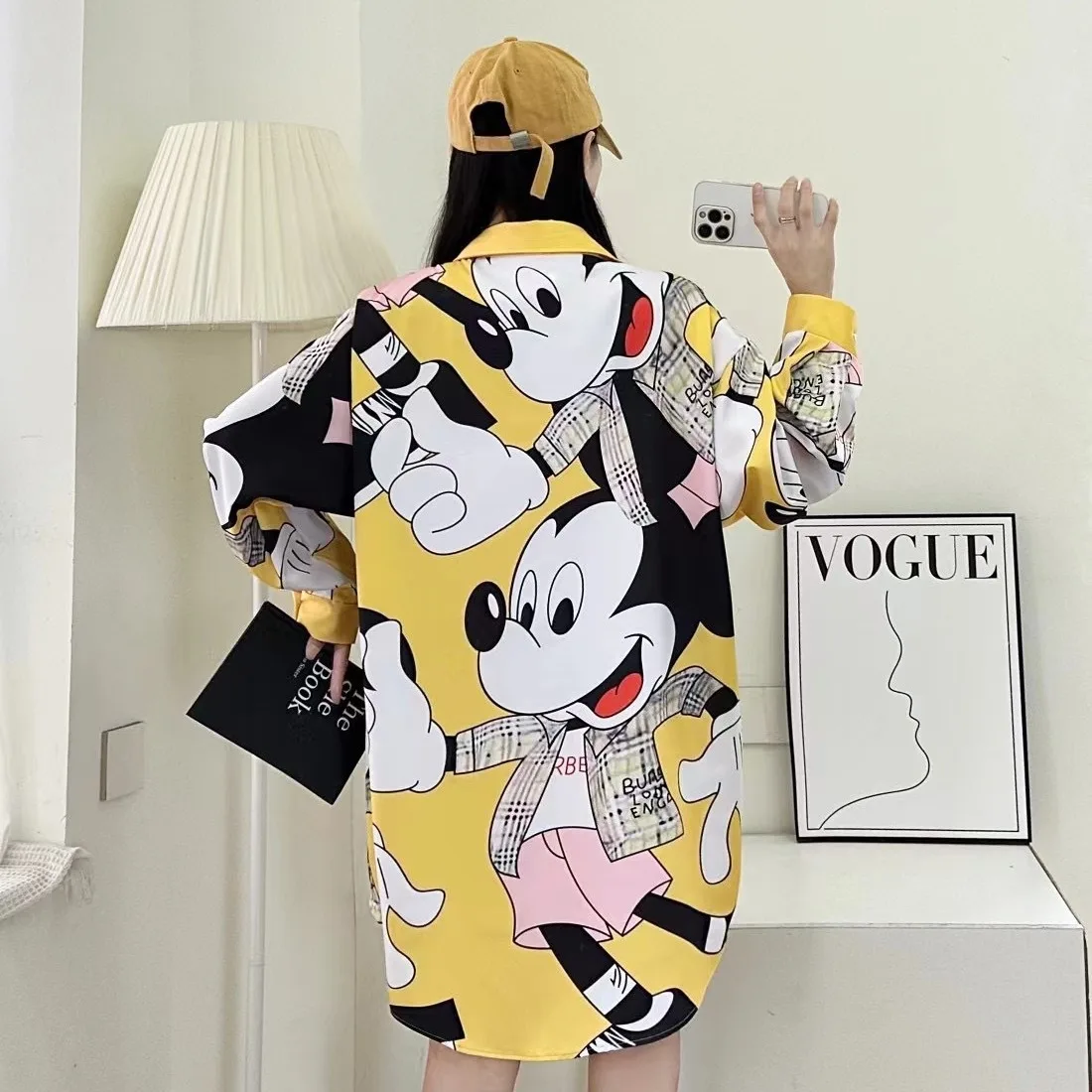 Trendy Brand Cartoon Printing Loose Shirt Female 2024 New Spring and Autumn Brightly Colored Long-sleeved Shirt Womens Tops