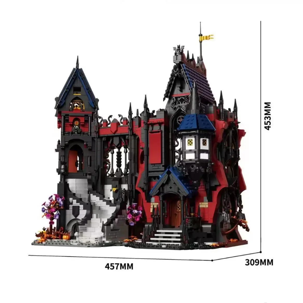 Medieval vampire castle DIY building model, magic house building blocks street scene, desktop ornaments, children's gifts