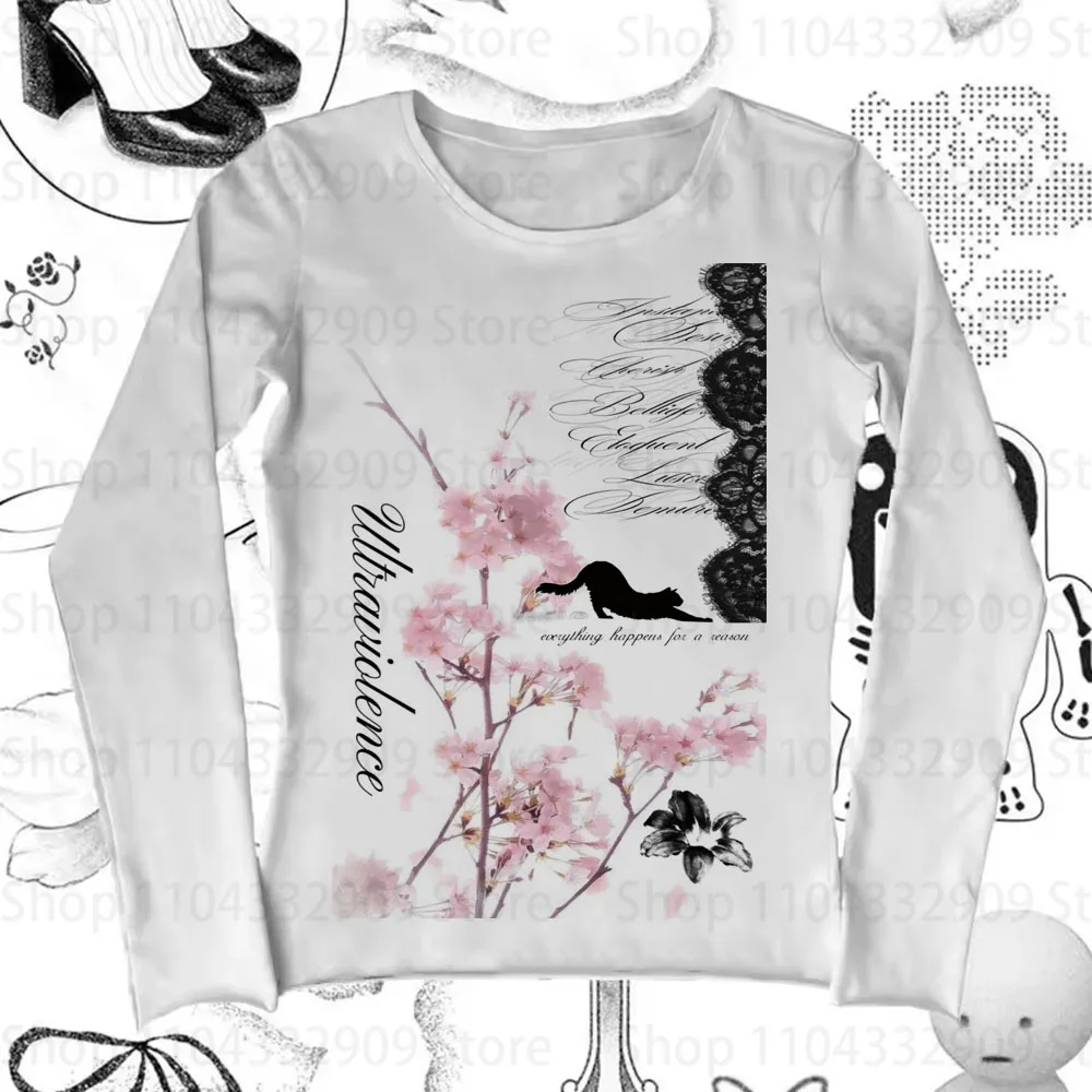 Harajuku Emo-ropa recortada de manga larga para mujer, camisetas Vintage de estilo Shoujo para niña, Top Y2k Trashy Y2k de los años 2000, Tops Kpop Goth