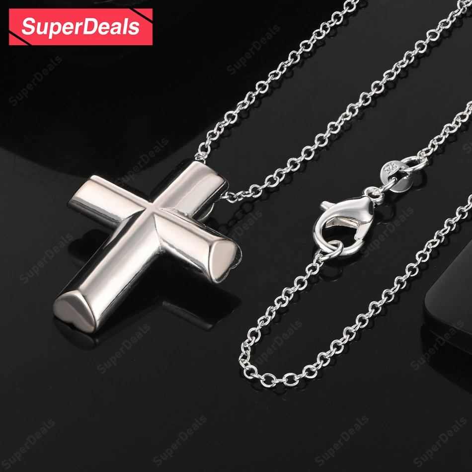 

SuperDeals 925 Sterling Silver Necklace Cross Pendant For Women Party Wedding Birthday Gift Fashion Charm Jewelry Accessories